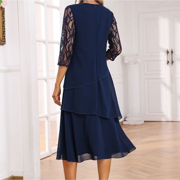 Navy Blue Umbrella Hem Midi-Dress with Lace & Sequined Collar, Size XL, NWOT - Picture 3 of 12